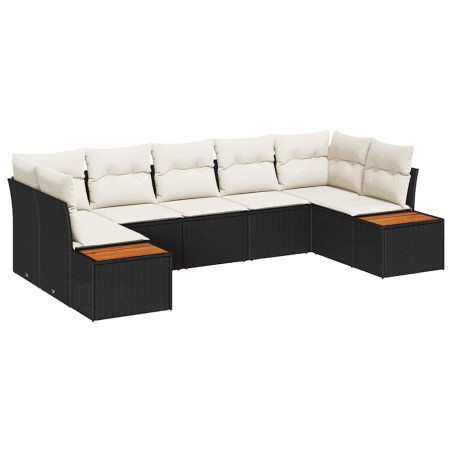 vidaXL Set da giardino 7 pezzi con cuscini neri in polyrattan e acacia