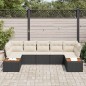 vidaXL Set da giardino 7 pezzi con cuscini neri in polyrattan e acacia