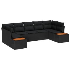 vidaXL Set di Sofà da Giardino a 7 Pezzi con Cuscini Neri in Polyrattan e Acacia