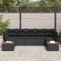 vidaXL Set di Sofà da Giardino a 7 Pezzi con Cuscini Neri in Polyrattan e Acacia