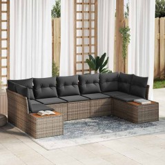 vidaXL Set da giardino di 7 pezzi con cuscini grigi in polyrattan e acacia.
