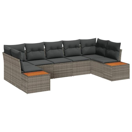 vidaXL Set da giardino di 7 pezzi con cuscini grigi in polyrattan e acacia.