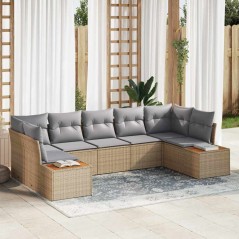 vidaXL Set di divani da giardino 7 pezzi con cuscini beige in rattan sintetico e legno di acacia.