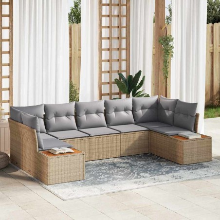 vidaXL Set di divani da giardino 7 pezzi con cuscini beige in rattan sintetico e legno di acacia.