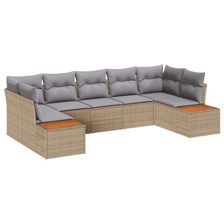 vidaXL Set di divani da giardino 7 pezzi con cuscini beige in rattan sintetico e legno di acacia.