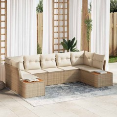 vidaXL Set di divano da giardino 7 pezzi , con cuscini beige, in rattan polivalente e acacia.