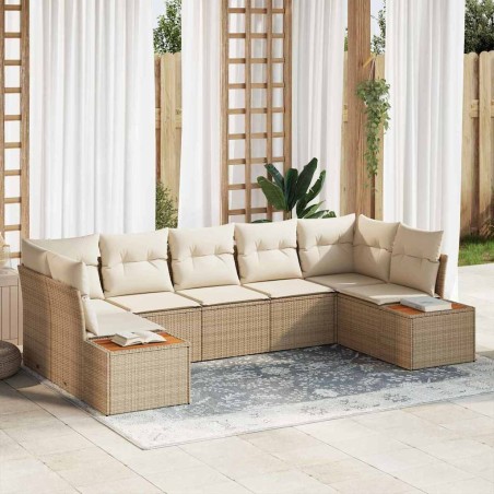 vidaXL Set di divano da giardino 7 pezzi , con cuscini beige, in rattan polivalente e acacia.