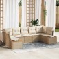 vidaXL Set di divano da giardino 7 pezzi , con cuscini beige, in rattan polivalente e acacia.