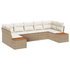 vidaXL Set di divano da giardino 7 pezzi , con cuscini beige, in rattan polivalente e acacia.