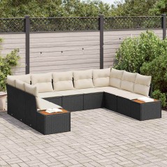 vidaXL Set da Giardino a 9 Pezzi con Cuscini - Polirattan Nero e Acacia