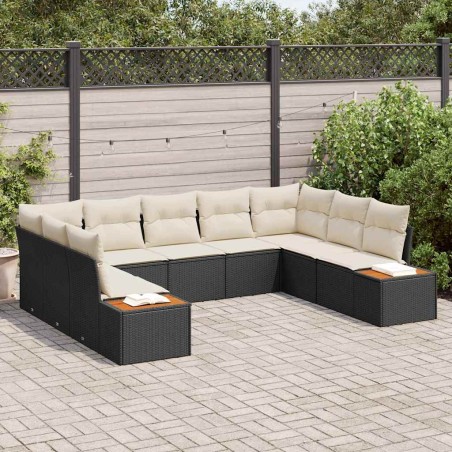 vidaXL Set da Giardino a 9 Pezzi con Cuscini - Polirattan Nero e Acacia
