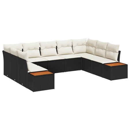 vidaXL Set da Giardino a 9 Pezzi con Cuscini - Polirattan Nero e Acacia