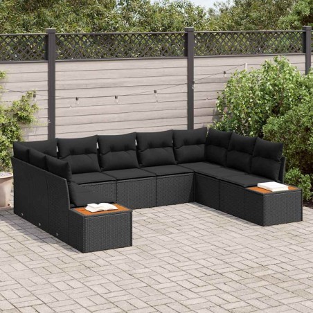vidaXL Set Divano da Giardino 9 Pezzi con Cuscini, Rattan Sintetico Nero e Acacia