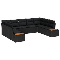 vidaXL Set Divano da Giardino 9 Pezzi con Cuscini, Rattan Sintetico Nero e Acacia