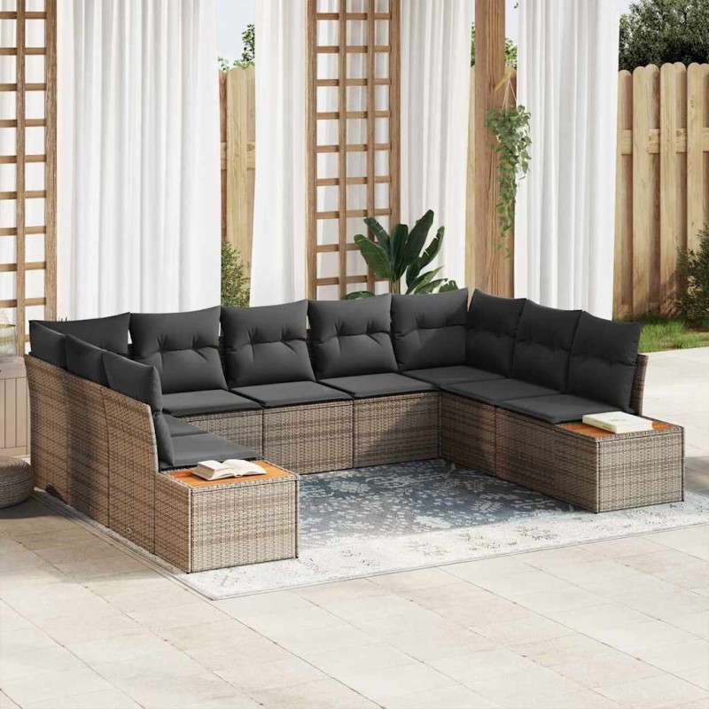 vidaXL Set di divani da giardino 9 pezzi con cuscini in rattan e acacia grigi.