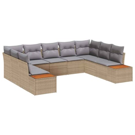 vidaXL Set di divani da giardino 9 pezzi con cuscini beige. È fatto di rattan sintetico e legno di acacia.
