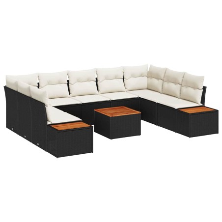 vidaXL Set da Giardino di 10 Pezzi con Cuscini, Rattan Polirattan Nero & Acacia