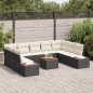 vidaXL Set da Giardino di 10 Pezzi con Cuscini, Rattan Polirattan Nero & Acacia
