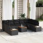 vidaXL Set Divano da Giardino da 10 Pezzi con Cuscini - Rattan Nero e Acacia