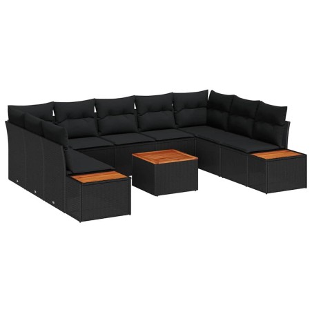 vidaXL Set Divano da Giardino da 10 Pezzi con Cuscini - Rattan Nero e Acacia