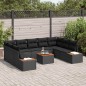 vidaXL Set Divano da Giardino da 10 Pezzi con Cuscini - Rattan Nero e Acacia