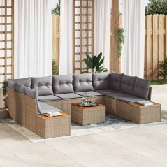 vidaXL Set di divani da giardino - 10 pezzi con cuscini in rattan sintetico beige e legno di acacia