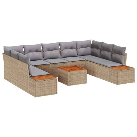 vidaXL Set di divani da giardino - 10 pezzi con cuscini in rattan sintetico beige e legno di acacia