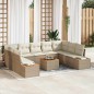 vidaXL Set di divano da giardino con 10 pezzi, cuscini beige in polyrattan e struttura in acacia.