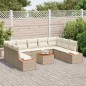 vidaXL Set di divano da giardino con 10 pezzi, cuscini beige in polyrattan e struttura in acacia.