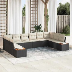 vidaXL Set da Giardino da 10 Pezzi con Cuscini Neri in Rattan e Struttura in Polietilene