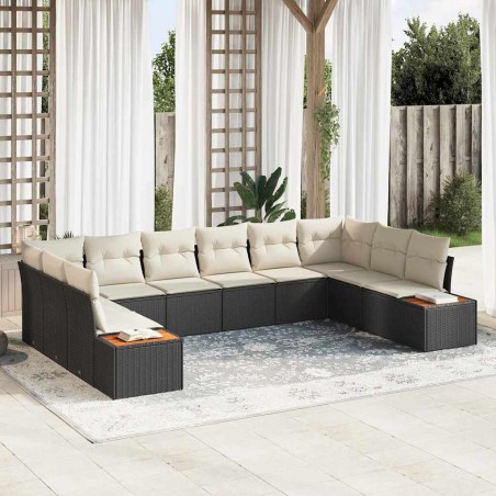 vidaXL Set da Giardino da 10 Pezzi con Cuscini Neri in Rattan e Struttura in Polietilene