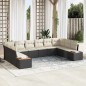 vidaXL Set da Giardino da 10 Pezzi con Cuscini Neri in Rattan e Struttura in Polietilene