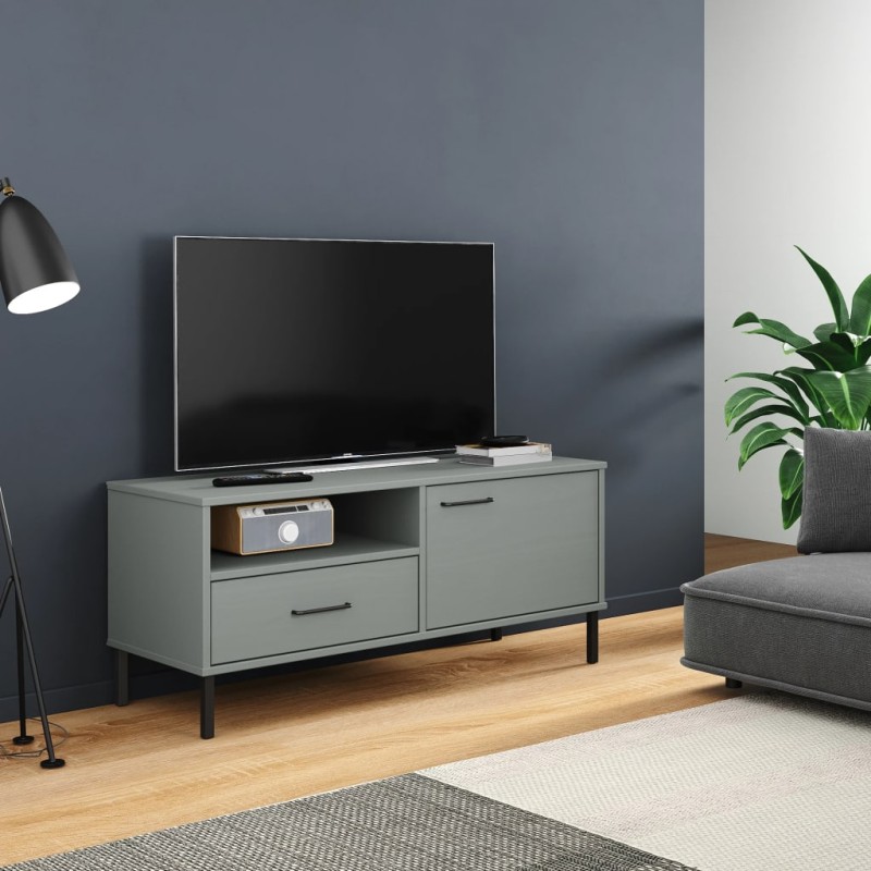 Mobile TV con Gambe Metallo Grigio Legno Massello di Pino OSLO Mobile TV con Gambe Metallo Grigio Legno Massello di Pino OSLO