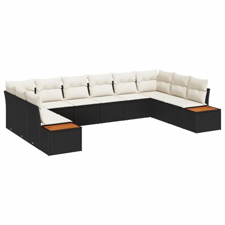 vidaXL Set da Giardino da 10 Pezzi con Cuscini Neri in Rattan e Struttura in Polietilene