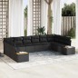 vidaXL Set Divano da Giardino da 10 Pezzi con Cuscini in Rattan Nero e Acacia