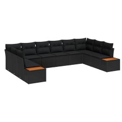 vidaXL Set Divano da Giardino da 10 Pezzi con Cuscini in Rattan Nero e Acacia