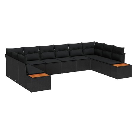 vidaXL Set Divano da Giardino da 10 Pezzi con Cuscini in Rattan Nero e Acacia