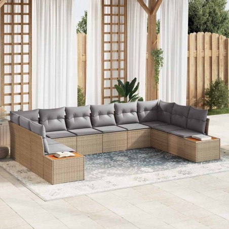 vidaXL Set di divani da giardino da 10 pezzi con cuscini beige in polyrattan e acacia