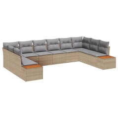 vidaXL Set di divani da giardino da 10 pezzi con cuscini beige in polyrattan e acacia