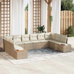 vidaXL Set di 10 divani da giardino con cuscini beige in polyrattan e acacia