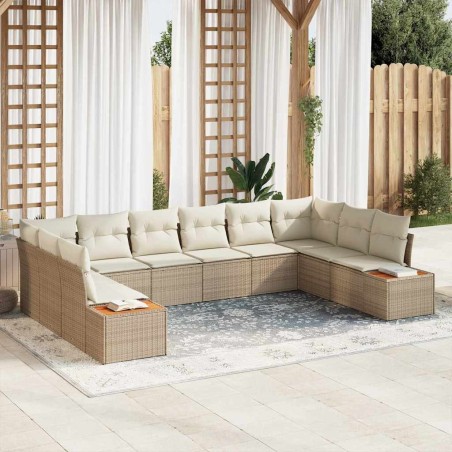vidaXL Set di 10 divani da giardino con cuscini beige in polyrattan e acacia