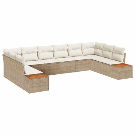 vidaXL Set di 10 divani da giardino con cuscini beige in polyrattan e acacia