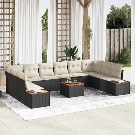 vidaXL Set da Giardino con Divano da 11 Pezzi e Cuscini neri in Rattan Polipropilene e Acacia