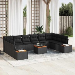 vidaXL Set da Giardino 11 Pezzi con Cuscini in Rattan Nero e Acacia