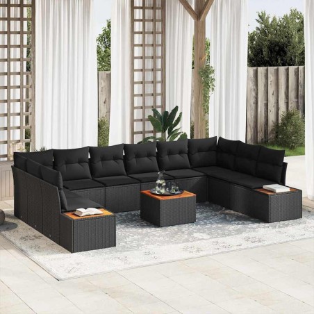 vidaXL Set da Giardino 11 Pezzi con Cuscini in Rattan Nero e Acacia