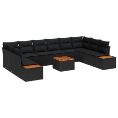 vidaXL Set da Giardino 11 Pezzi con Cuscini in Rattan Nero e Acacia