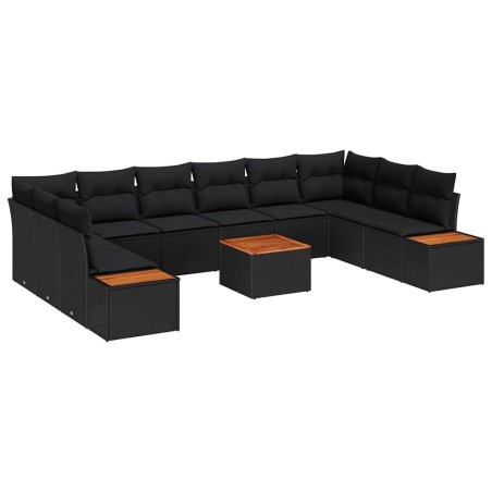 vidaXL Set da Giardino 11 Pezzi con Cuscini in Rattan Nero e Acacia