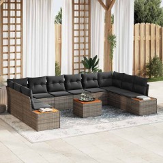 vidaXL Set da giardino 11 pezzi con cuscini grigi in rattan sintetico e acacia