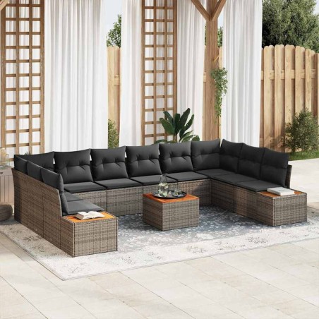 vidaXL Set da giardino 11 pezzi con cuscini grigi in rattan sintetico e acacia