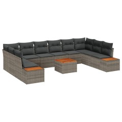 vidaXL Set da giardino 11 pezzi con cuscini grigi in rattan sintetico e acacia